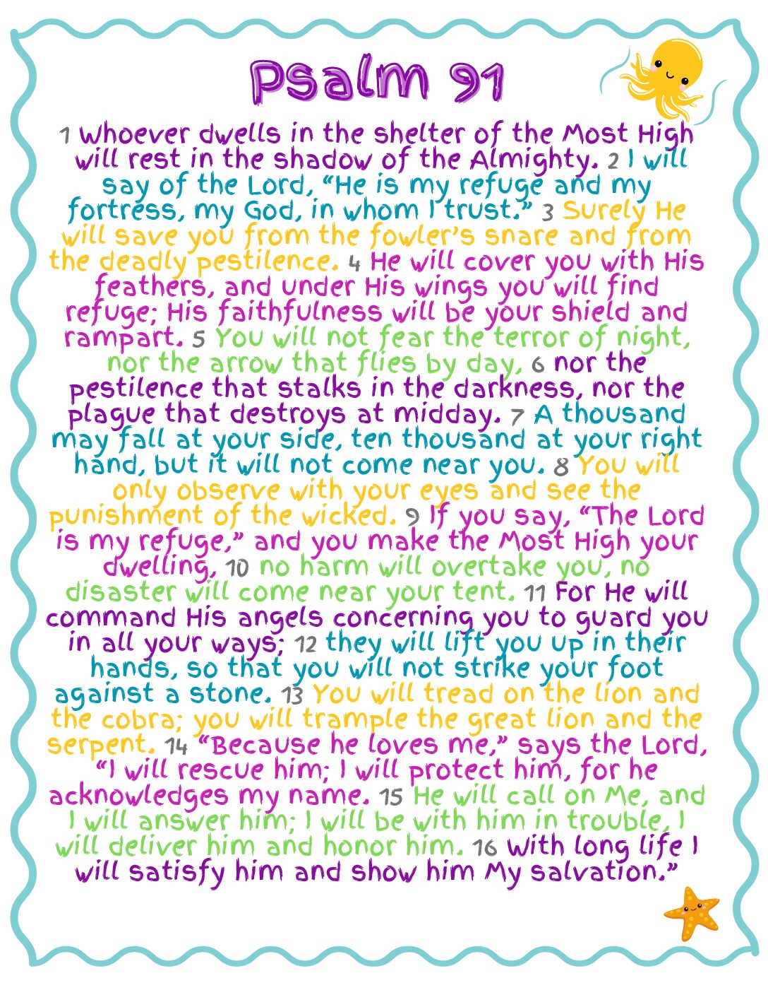 psalm 91 for kids - free printout ~ green eyed grace